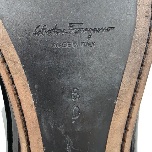Salvatore Ferragamo Mens 8D Black Patent Leather Gancini Bit Loafers Dress Shoes
